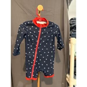 Carter’s 12M Baby Boy Rash Guard Swimsuit Navy Star Print Red Zip One Piece